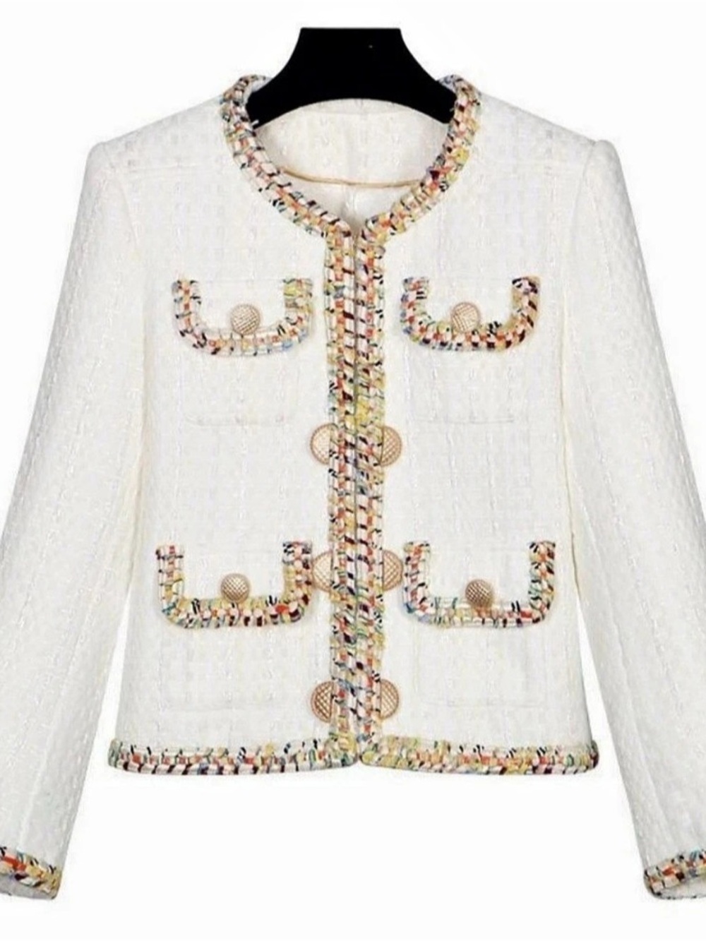 Women's White Multicolor Trim Blazer